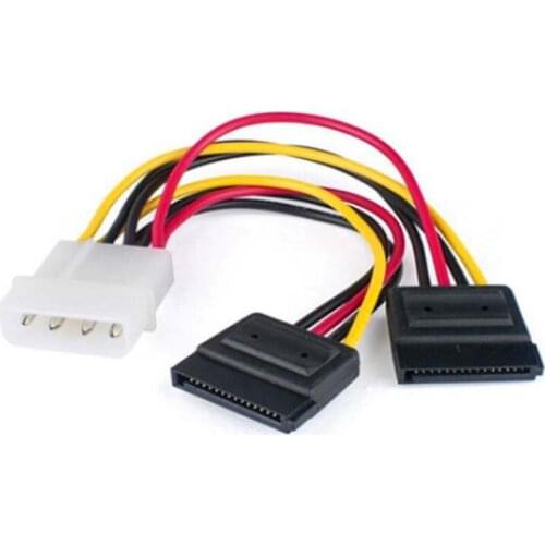 10pcs Computer SATA Adapter Cable Serial Sata Power Cord One Into Two Power Lines D-Type Large 4PIN To Two 15PIN SATA Power Cord