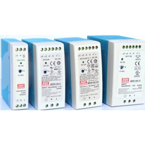 MEAN WELL MDR-10 20 40 60 100 - 5 12 15 24 48 meanwell MDR -10 -20 -40 -60 -100 W 5 12 15 24 48 V Output Industrial DIN Rail