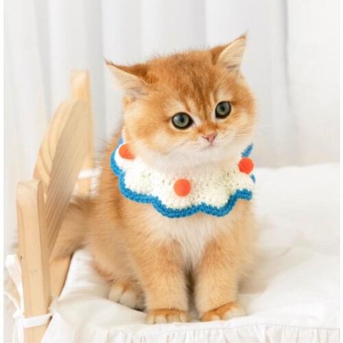Cute Handmade Wool Knitted Pet Bib Japanese Cat Collar Soft Comfortable Custom Cute Cat Collar