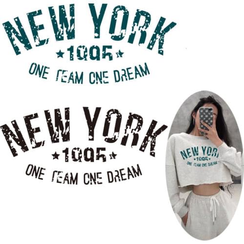 Trend NEW York letters heat transfer for girls clothes team Patches iron on applique band name stickers t-shirt parches