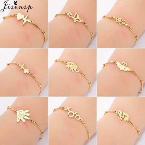 Jisensp Fashion Stainless Steel Butterfly Bracelets for Women Wedding Jewelry Gold Heartbeat Charm Bracelet Kids Chain Bracelet