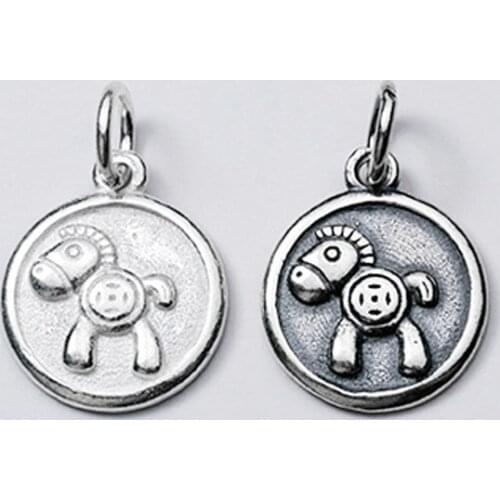 925 Sterling Silver Trendy Round Medallion Charms Fortune Coin Baby Horse Pattern Bracelets Silver Pendant DIY Jewelry Making