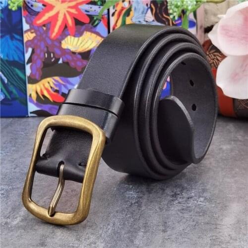 Retro Solid Brass Belt Buckle Mens Belt Leather Belt Man Ceinture Belt For Jeans Genuine Leather Man Belt Waist Belt MBT0605