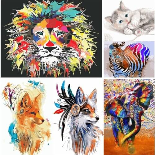 FSBCGT Animals Acrylic Oil Paint By Numbers Kits Drawing On Canvas HandPainted Pictures By Number Art Home Living Room Decor