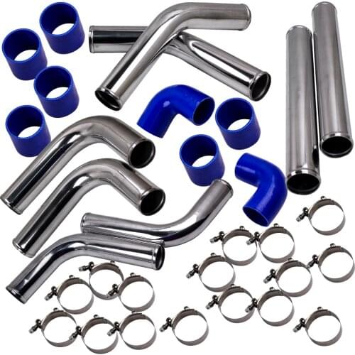 2.5" DIY Intercooler Turbo charger Piping Kit+Mandrel Bent Pipe Coupler Blue