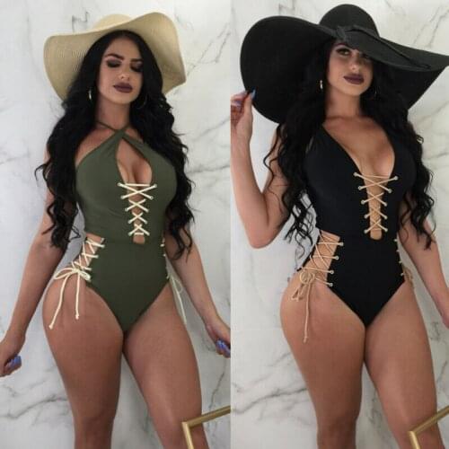 2019 New Summer Swimwear Bandage Push Up Bikini Bathing Suit One Piece Padded Backless Bikini Monokini Lace-up Women Swimsuit