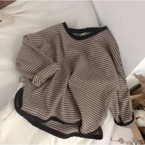 2021 New Stlye Girls Boys Striped T-Shirt Full Sleeve Spring Fashion Cotton Kids Top 1-6t QI95