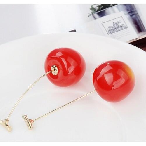 New Fashion Red Cherry Fruit simple Earrings for Women Tassel Dangle Earrings Sweet Long Pendant Girl Gift Korea Jewelry