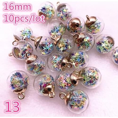 Wholesale 16mm Colorful Transparent Ball Glass Star/Round Charms Pendant Find Hair Accessories Jewelry Charms Earring #13