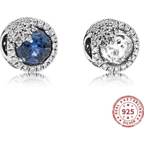 Real 925 Sterling Silver Beads Sparkling Crystal Charm Fit Original Pandora Bracelets Bangles Women Jewelry