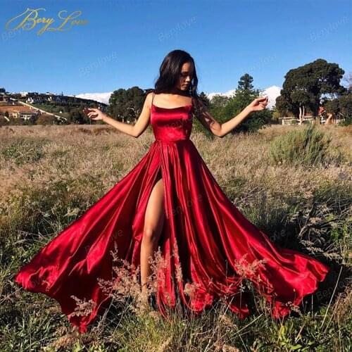 Sexy Bright Yellow Satin Evening Dress 2020 Slit Backless Prom Dress Halter Straps Back Gown Party Dress Abiye robe femme