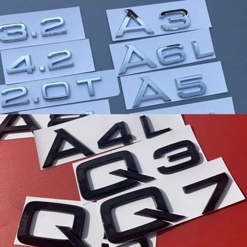 Silver Black ABS 1.8 2.0 2.4 2.8 3.0 3.2 3.6 4.2 Emblem Car Rear Badge Stickers For Audi SLINE A1 A3 A4 A5 A6 A7 Q3 Q5 Q7 TT RS