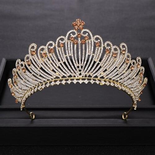 AiliBride New Rhinestone Crystal Gold Bridal Crown Queen tiara for Wedding Diadem Beauty pageant Head Jewelry Hair Accessories