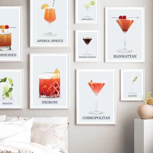 Tequila Margarita Martini Mojito Cocktail Nordic Poster Wall Art Print Canvas Painting Kitchen Decor Pictures For Living Room