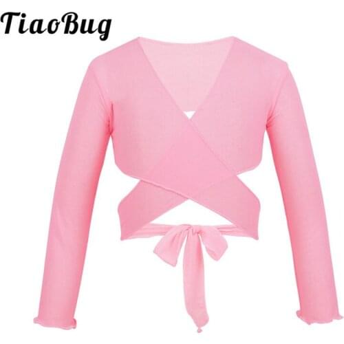 TiaoBug Kids Girls Classic Mesh Ballet Dance Coat Long Sleeve Stage Lyrical Dance Costumes Child Gymnastics Adjustable Wrap Top