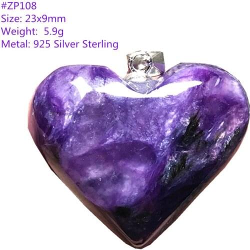 Top Natural Heart Purple Charoite Pendant For Woman Lady Man Love Lucky Crystal Beads Stone 925 Silver Sterling Jewelry AAAAA