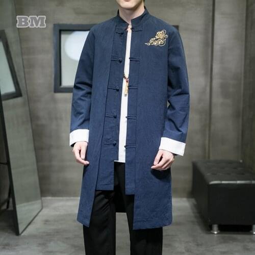 Chinese Traditional Costume Retro Embroidery Robe Meditation Shaolin Hanfu Men Taoist Coat Buddhist Cloak Plus Size Long Sleeve