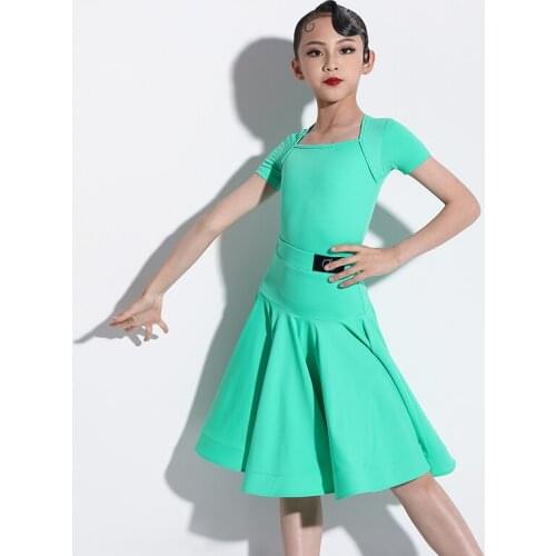 Latin Dance Practice Clothing Girls Rumba Short Sleeve Tops Skirt Tango Cha Cha Ballroom Dance Stage Performance Dress DWY5720