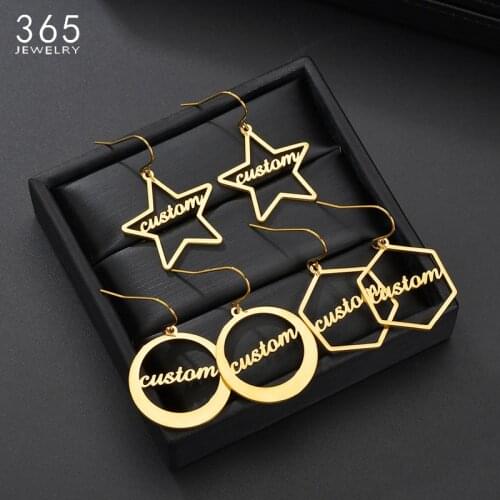 Unique Personalized Hook Name Earrings Custom Hollow Star Round Dangle Name Earrings For Women Girl Party Gifts