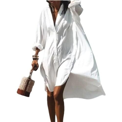 New Fashion Casual Single Loose-necked Mid-length Skirt Dress Summer White Dress Women