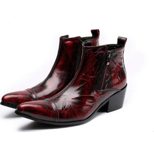Winter Boots Genuine leather Pointed toe Height Increasing Wedding Boots for men