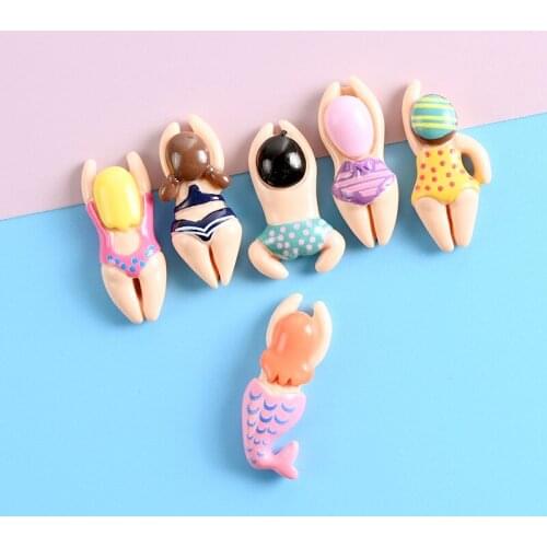 10 Pcs/set Kawaii Mini Swimming Boy Girl Flat Back Resin Cabochons Scrapbooking DIY Brooch Jewelry Accessories Party Favors