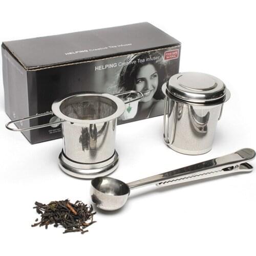 304 Stainless Steel Tea Strainer Mesh Herbal Leaf Spice Kitchen Tool Foldable Handle 2pcs Tea Filters + 1piece Spoon Holder