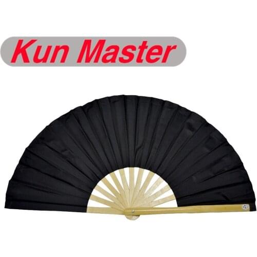34cm Kun Master Bamboo Tai Chi Fan Natural Color Frame Black Cover