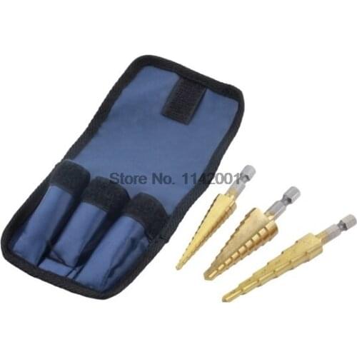 50Set/Lot 3Pcs Quick-change Hex Shank larger Titanium Coated Step Drill Bit Set M2 Tool