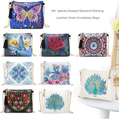 5D DIY Diamond Painting Butterfly Flower Leather Crossbody Chain Bags DIY Diamond Embroidery Bag Wallet Pouch Christmas Gift