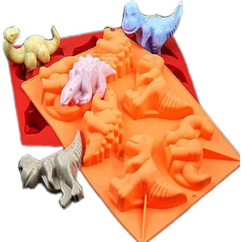 6 Cavity 3D Dinosaur Silicone Soap Mold Cake Chocolate Candy Fondant Candle Soap Moulds Jelly Clay Wedding Decoration DIY Baking