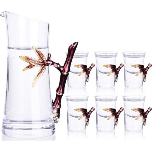 7Pcs/Set High Quality Creative Enameled White Wine Glass Bamboo Design Crystal Small Capacity Cup Party Drinkware