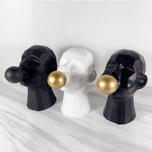 Abstract Resin Figures Ornaments Statue Golden Bubble Portraits Sculpture Desk Decoration Modern Crafts Home Decor
