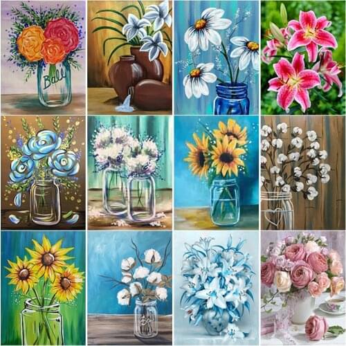 New 5D Diamond Painting Sunflower Flower Cross Stitch Vase Diamond Embroidery Full Square Round Drill Mosaic Home Decor Art Gift