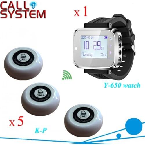 Waiter call wireless system 1 watch wrist with 5 bell buzzer for guest use in 433.92mhz