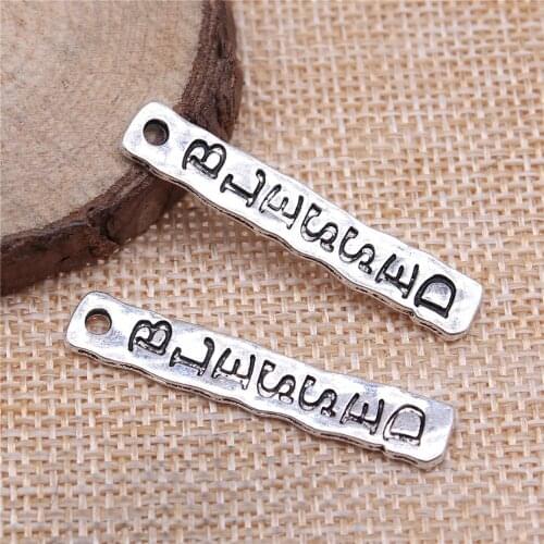 Charms for Jewelry Making Findings Handmade DIY Craft 10pcs Antique Silver Color 40x7mm Blessed Plate Charms Pendant