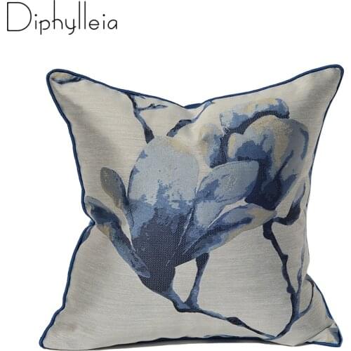Diphylleia Oriental Art Satin Jacquard Pillow Case Magnolia Flower Embroidery Luxury Cushion Cover For Living Room Sofa Chair
