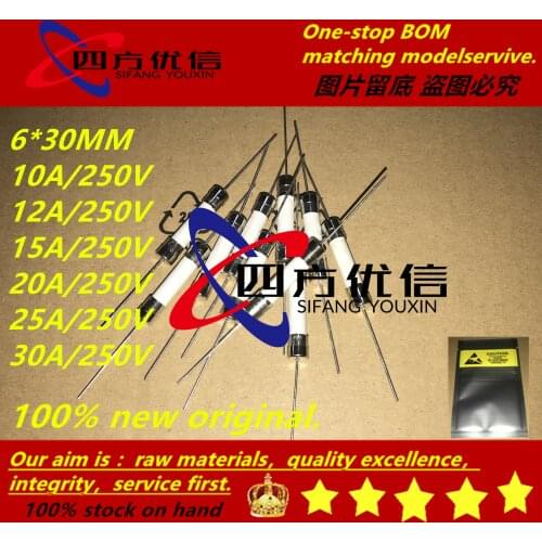 100% new original (20PCS) 6*30MM 6X30MM 10A 12A 15A 20A 25A 30A 250V Ceramic fuse tube