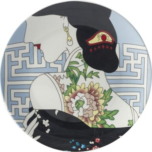 Chinese Cheongsam Women Daily Ceramic Dinner Plate Tableware Wall Decoration Hanging Plate for Home Decor