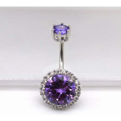 Sterling Silver Round Clear CZ Zircon Crystal Navel Belly Bar Piercing Ring A1893-P