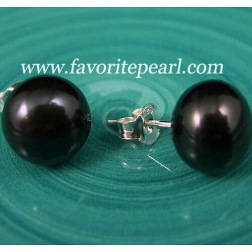 Favorite Pearl Earrings AAA 11MM Huge Black Color Natural Freshwater Pearl Stud Earring Set Perfect Jewelry Charming Women Gift