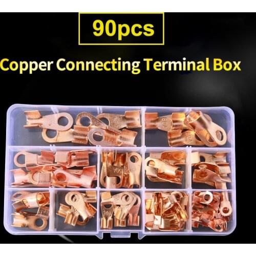 90pcs Copper Battery Cable Connector Terminal Open Lugs Wire Terminals OT-10A OT-20A OT-30A OT-40A OT-50A OT-60A OT-80A OT-100A