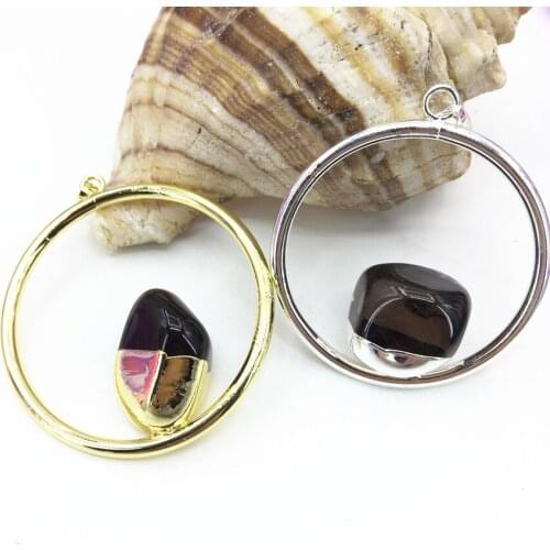 Fashion round charms pendant 54mm natural crystal stone silver-color gold-color women statement diy jewelry accessories B3075