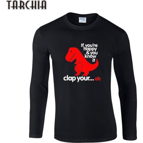 TARCHIA 2021 New Fashion Boy Men Long Sleeve Male T Shirt If you're Happy Upi Know Tshirt T-Shirt 100% Cotton Plus Size Homme