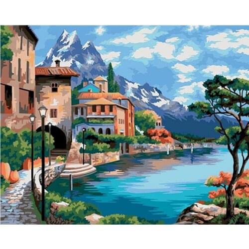 Painting By Number 40X50 50x65CM Shanshui Homestay Landscape Wall Art Gift DIY Pictures By Numbers Canvas Kits Home Decoration