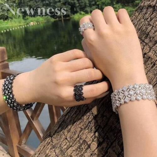 Newness Luxury Geometry Cubic Zirconia BRACELET BANGLE AND RING ewelry Set For Women Wedding Engagement Gift