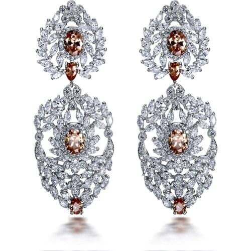 New Water Drop Luxury Bohemia Earrings Setting with Cubic Zirconia Lead Free Women Big Earrings