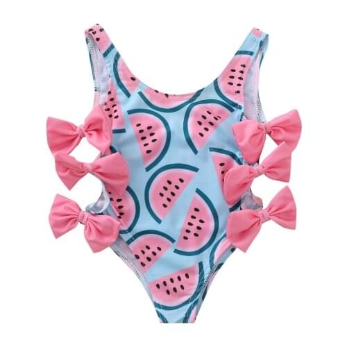 Baby & childrens clothes Newborn One-piece Swimsuit, Baby Girl Watermelon Print U-shaped Neck Swimwear with Bowknot