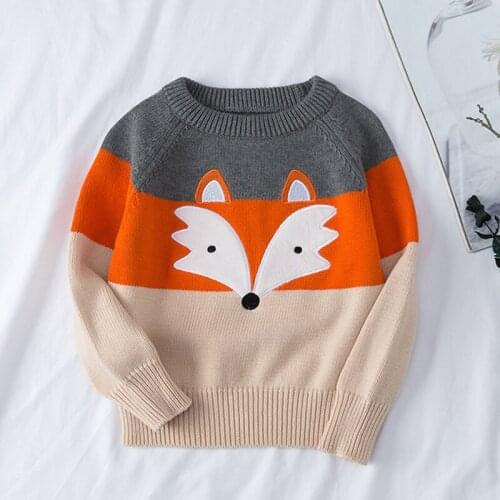 2020 Autumn Winter Boys Girls Long Sleeve Fox Knitted Sweater 1-7Yrs Boys Girls Sweaters 100% Cotton Baby Girls Kids Sweater