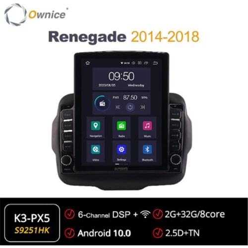 Ownice Android 10.0 Car Radio forJeep Renegade 2014 2016 2017 2018 GPS 2 Din Auto Audio System Stereo Player 4G LTE Tesla Style